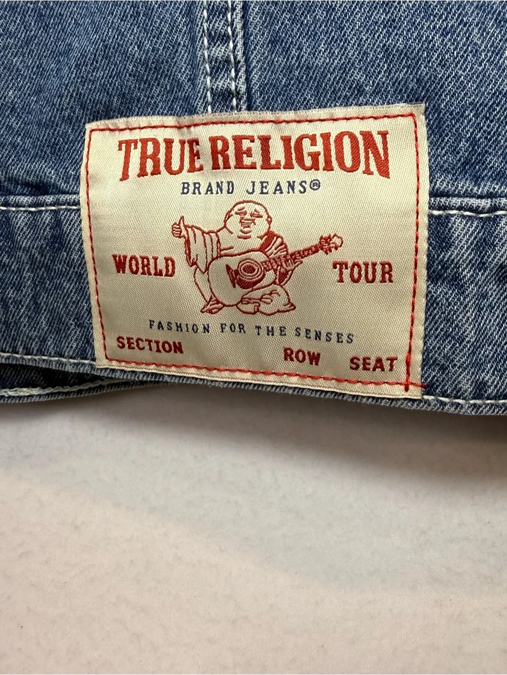 True Religion Light Blue Denim Jacket with Red Logo Patch